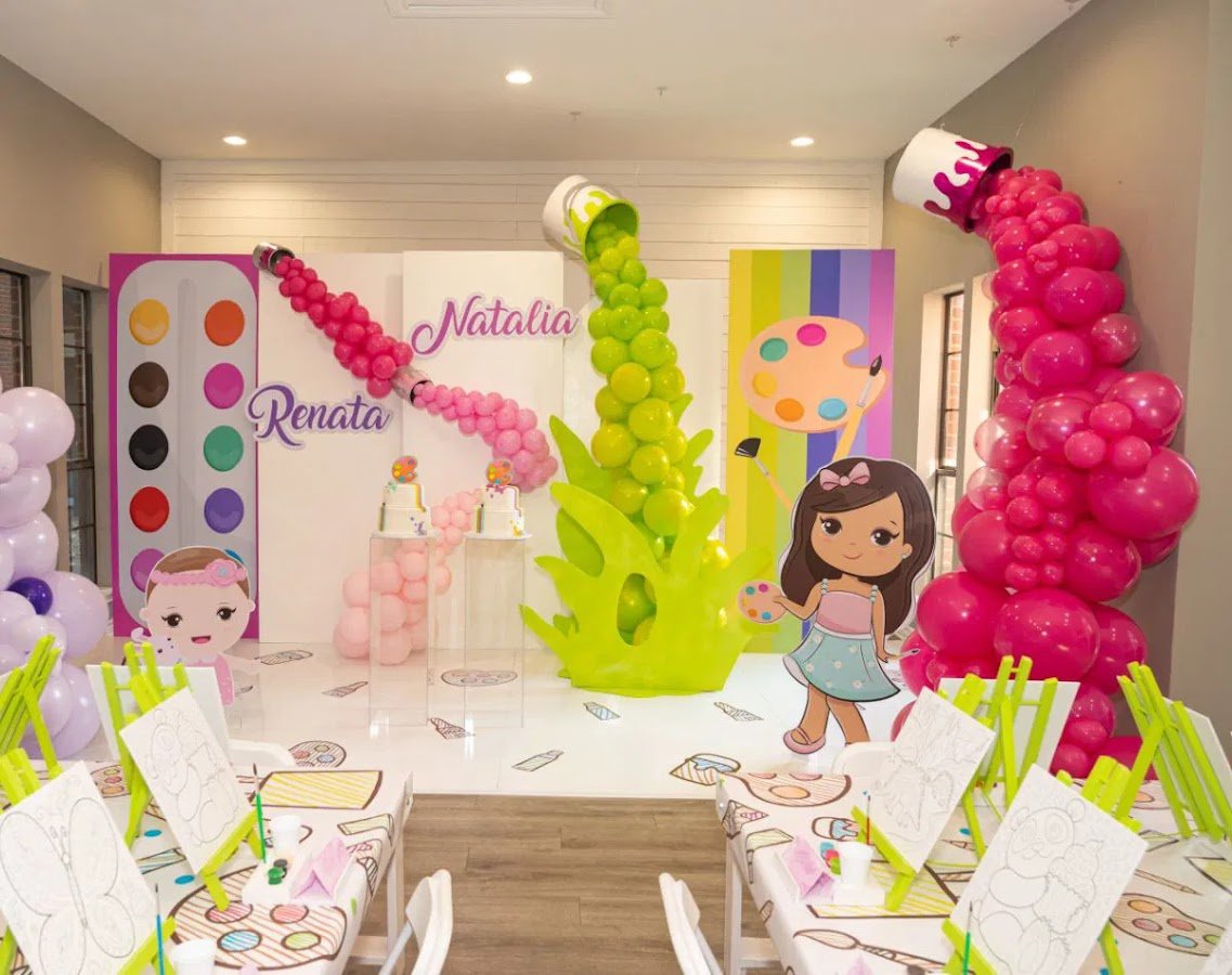 Kids birthday party balloon decor and backdrop